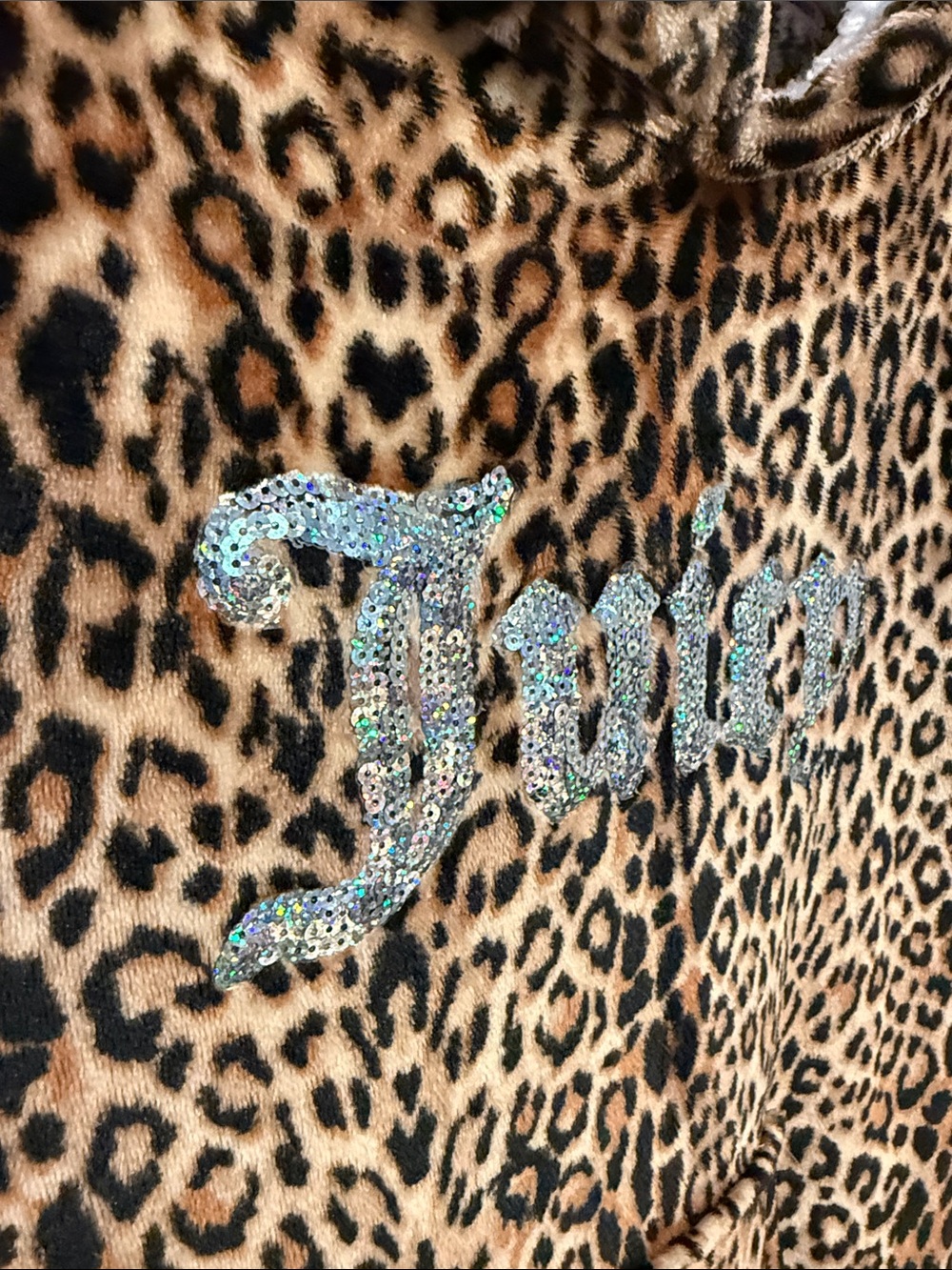 Juicy Couture Leopard Print Hooded Tunic Hoodie Lounger with Sparkling Logo - Picture 3 of 6
